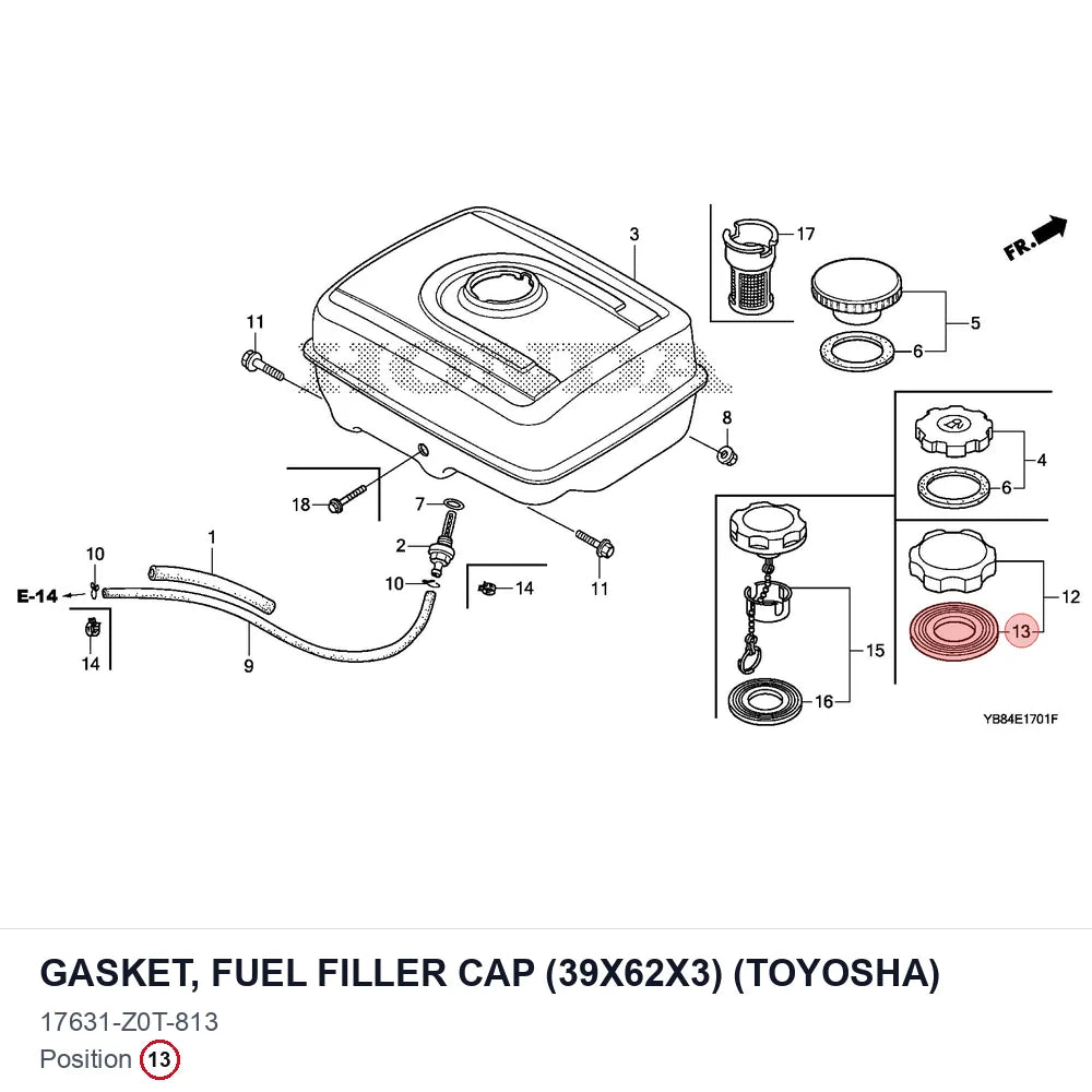 GASKET, FUEL FILLER CAP (39X62X3) (TOYOSHA)