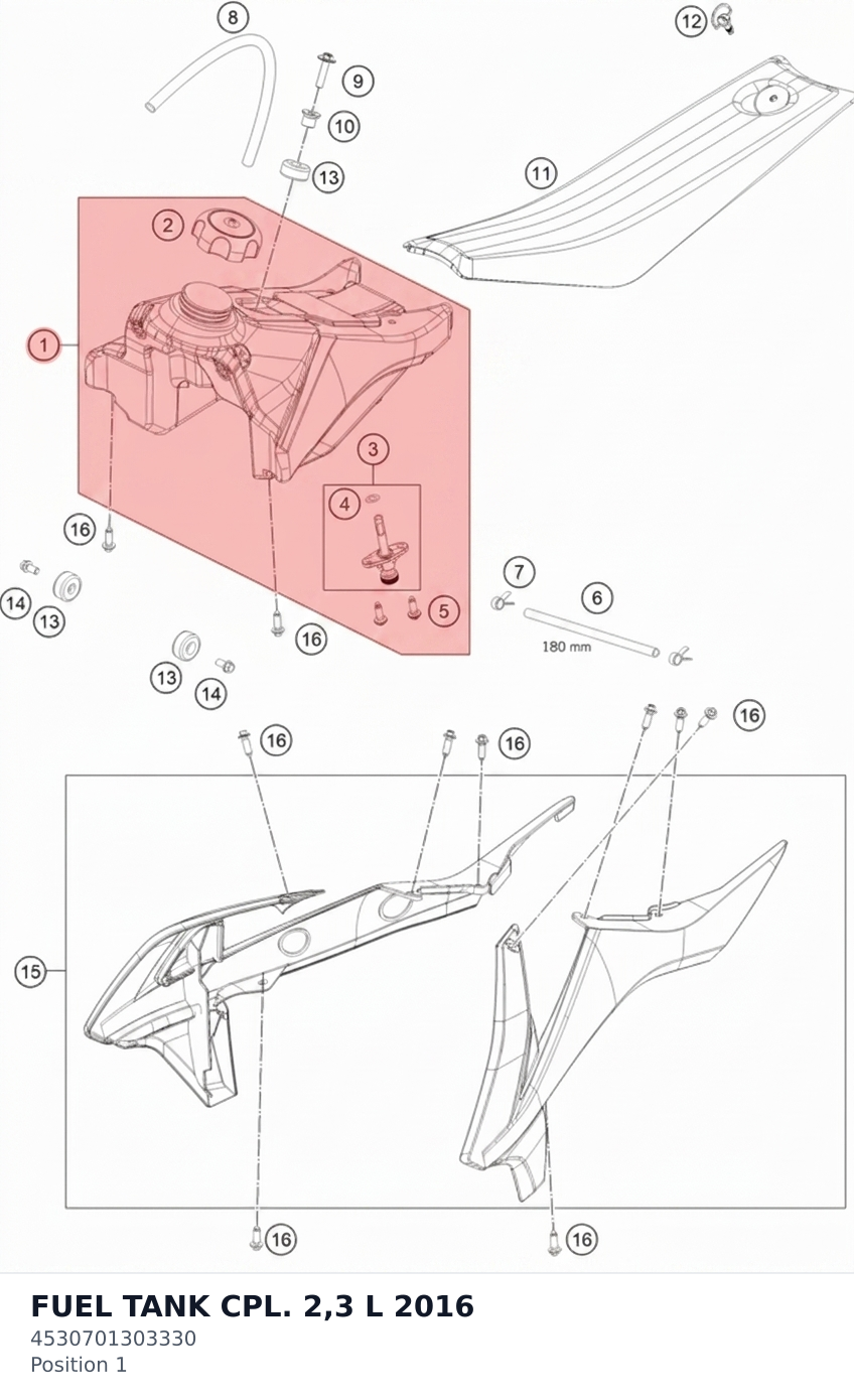 Diagram preview: FUEL TANK CPL. 2,3 L      2016 (4530701303330)