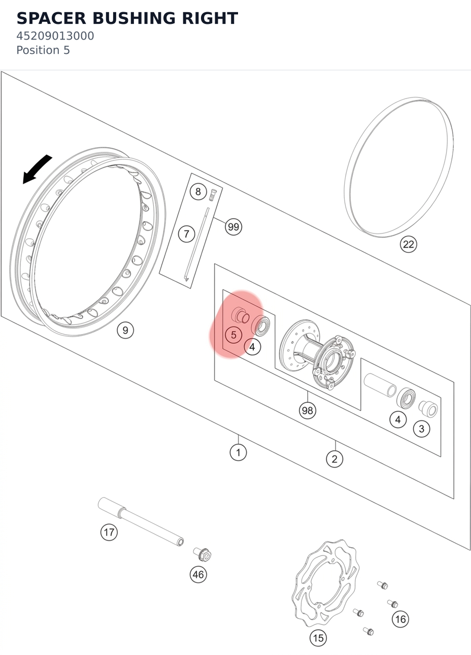 Diagram preview: SPACER BUSHING RIGHT (45209013000)