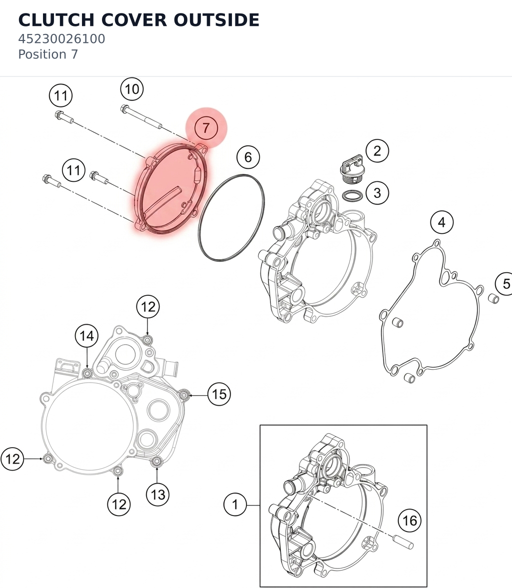 Diagram preview: CLUTCH COVER OUTSIDE (45230026100)