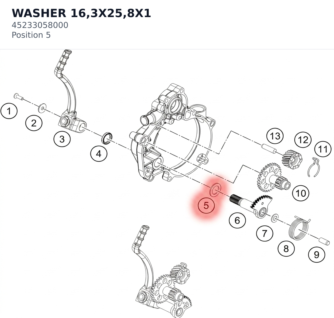Diagram preview: WASHER 16,3X25,8X1 (45233058000)