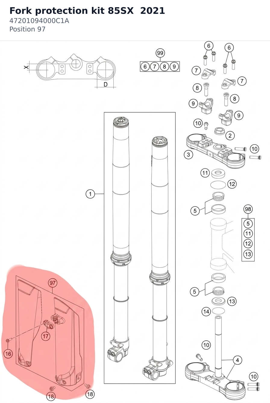 Diagram preview: Fork protection kit 85SX  2021 (47201094000C1A)