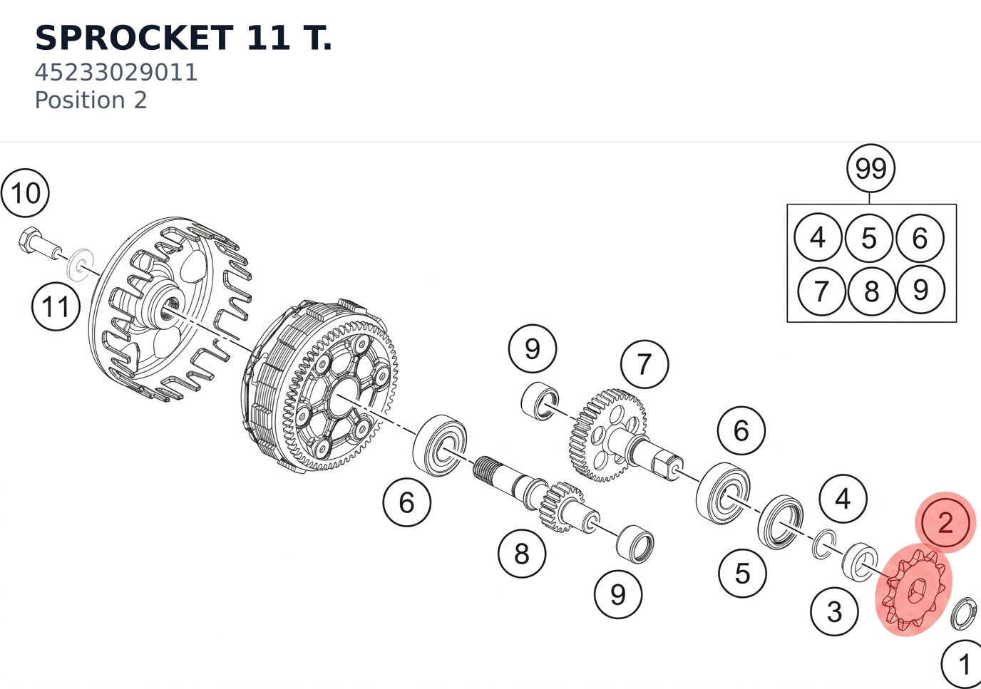 Diagram preview: SPROCKET 11 T. (45233029011)