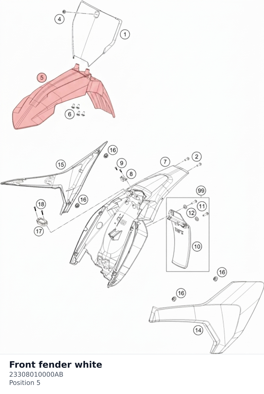 Diagram preview: Front fender white (23308010000AB)