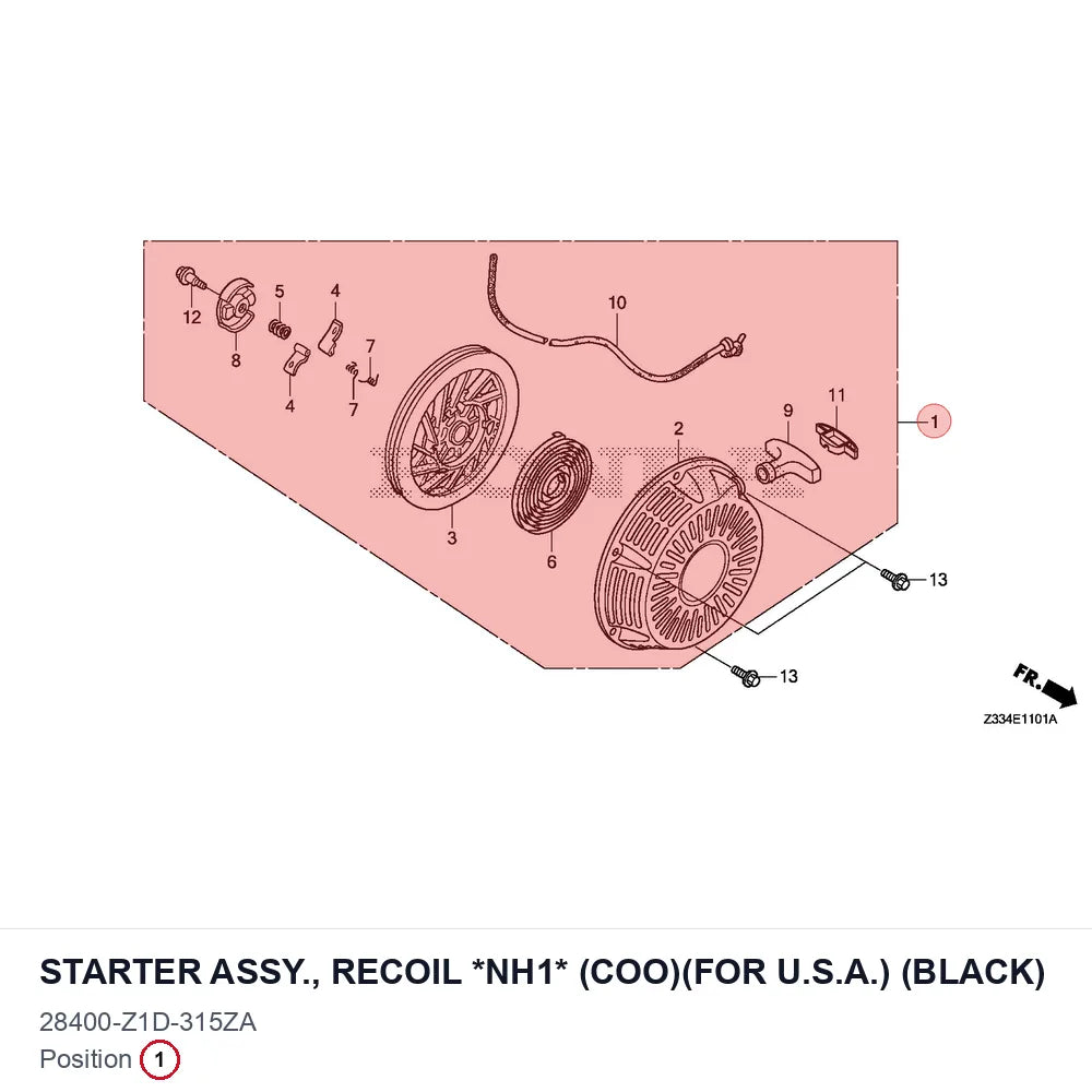 STARTER ASSY., RECOIL *NH1* (COO)(FOR U.S.A.) (BLACK)