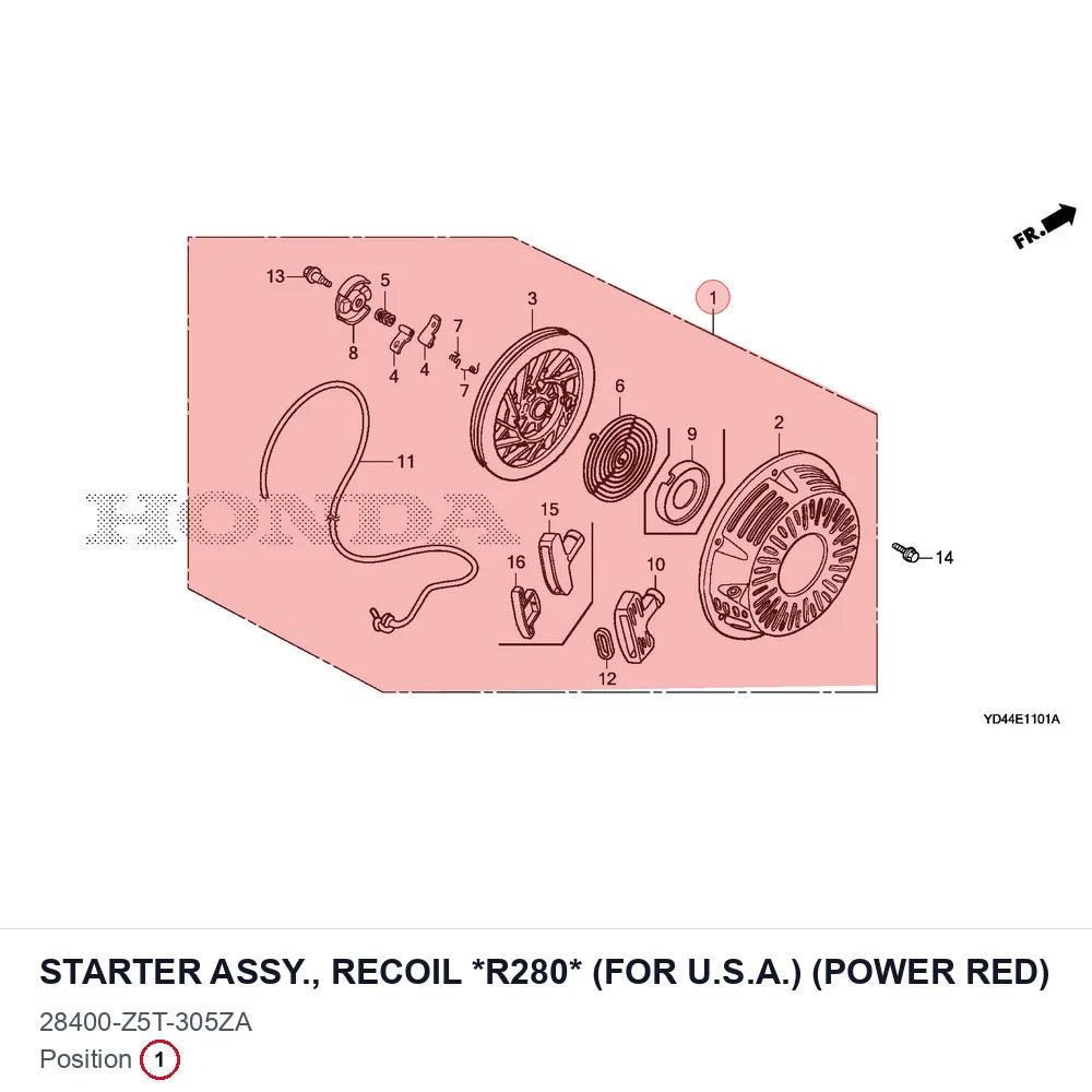 STARTER ASSY., RECOIL *R280* (FOR U.S.A.) (POWER RED)