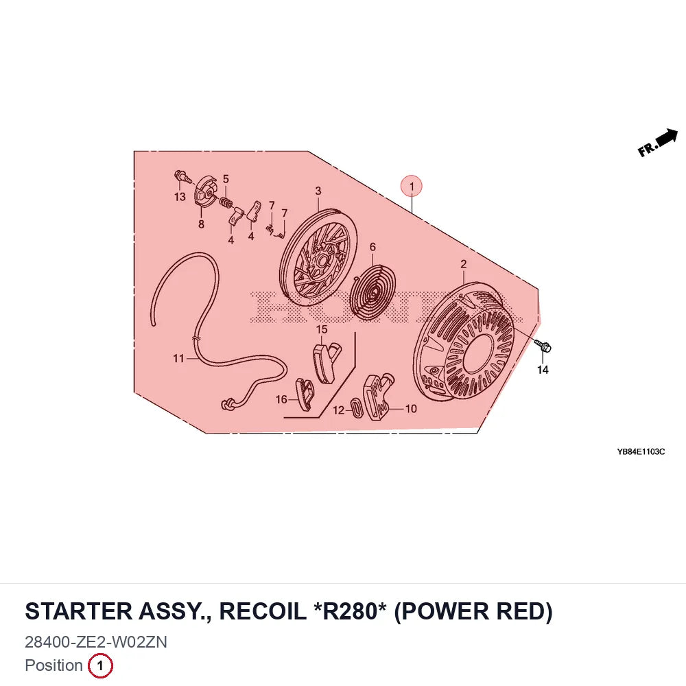 STARTER ASSY., RECOIL *R280* (POWER RED)