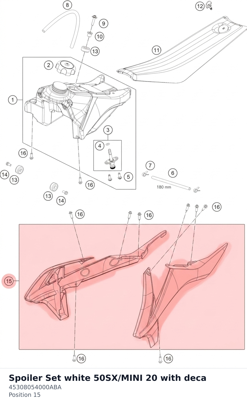 Diagram preview: Spoiler Set white 50SX/MINI 20 with deca (45308054000ABA)