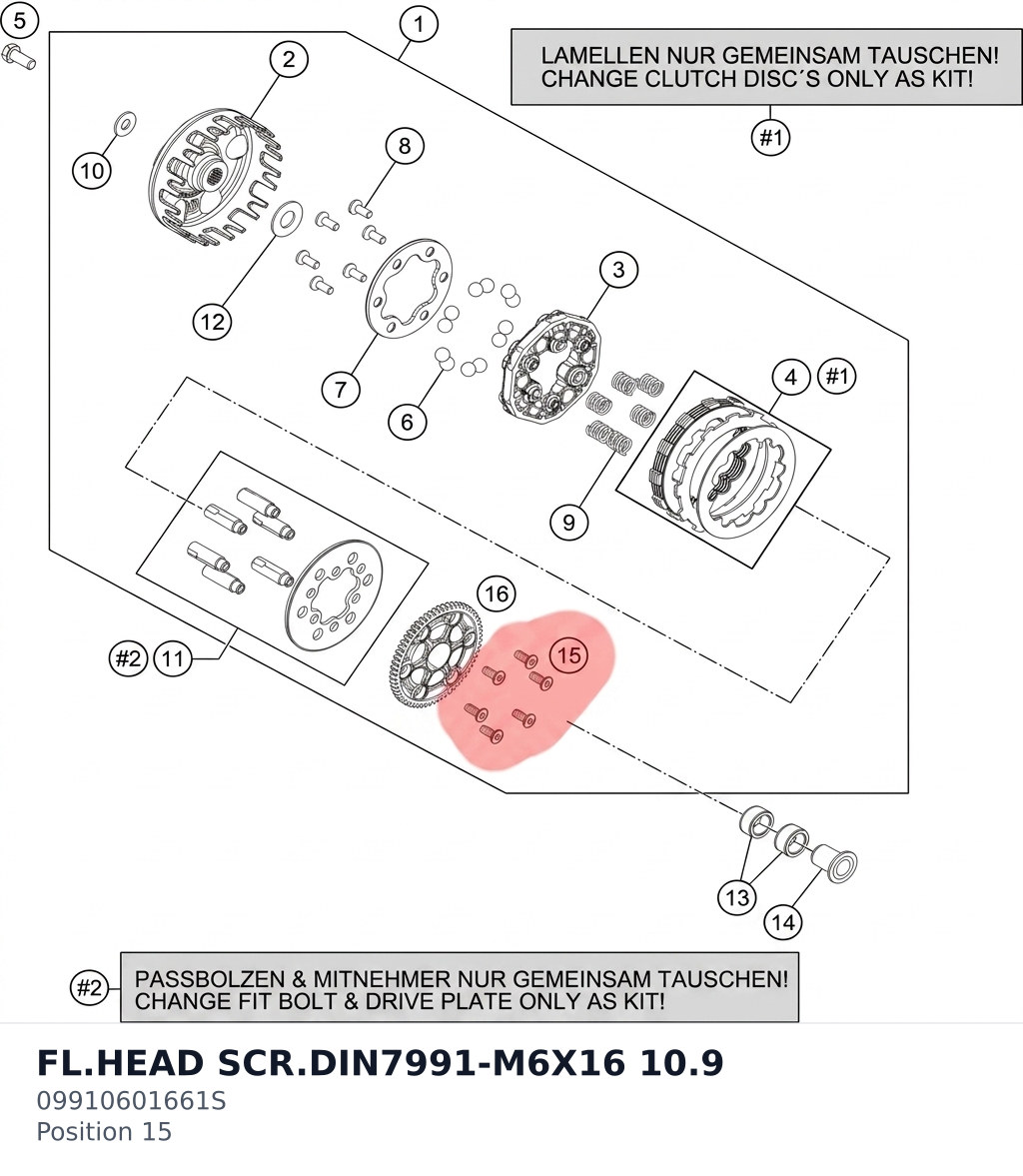 Diagram preview: FL.HEAD SCR.DIN7991-M6X16 10.9 (09910601661S)