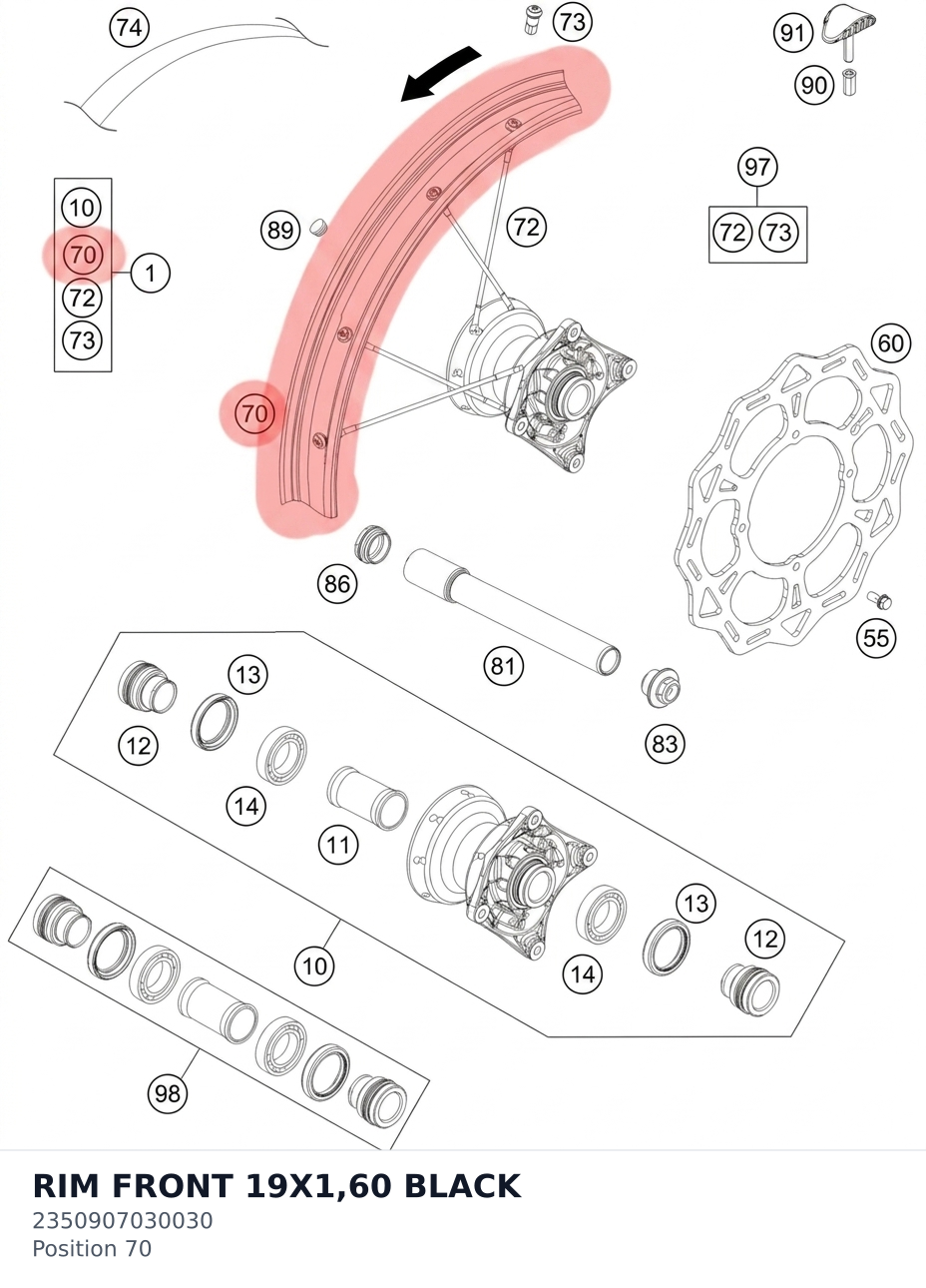 Diagram preview: RIM FRONT 19X1,60 BLACK (2350907030030)