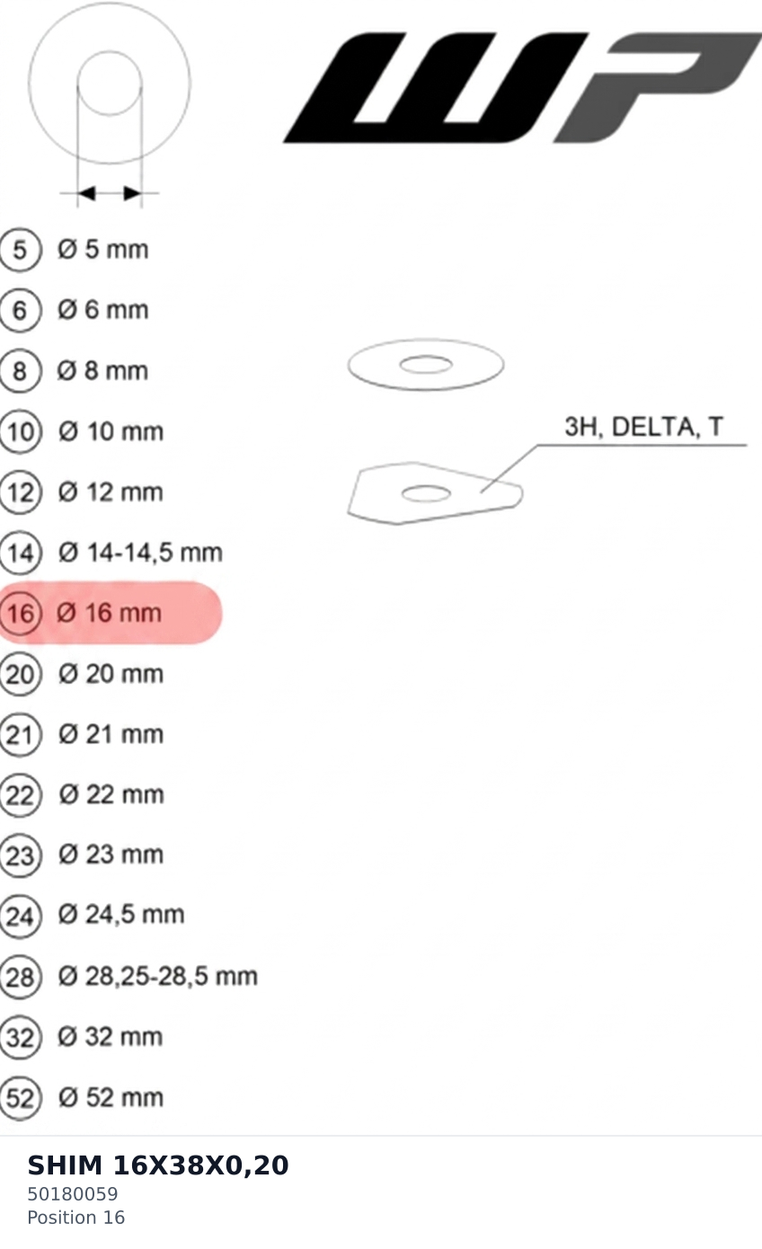 Diagram preview: SHIM 16X38X0,20 (50180059)
