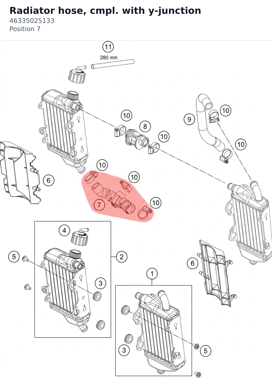 Diagram preview: Radiator hose, cmpl. with y-junction (46335025133)