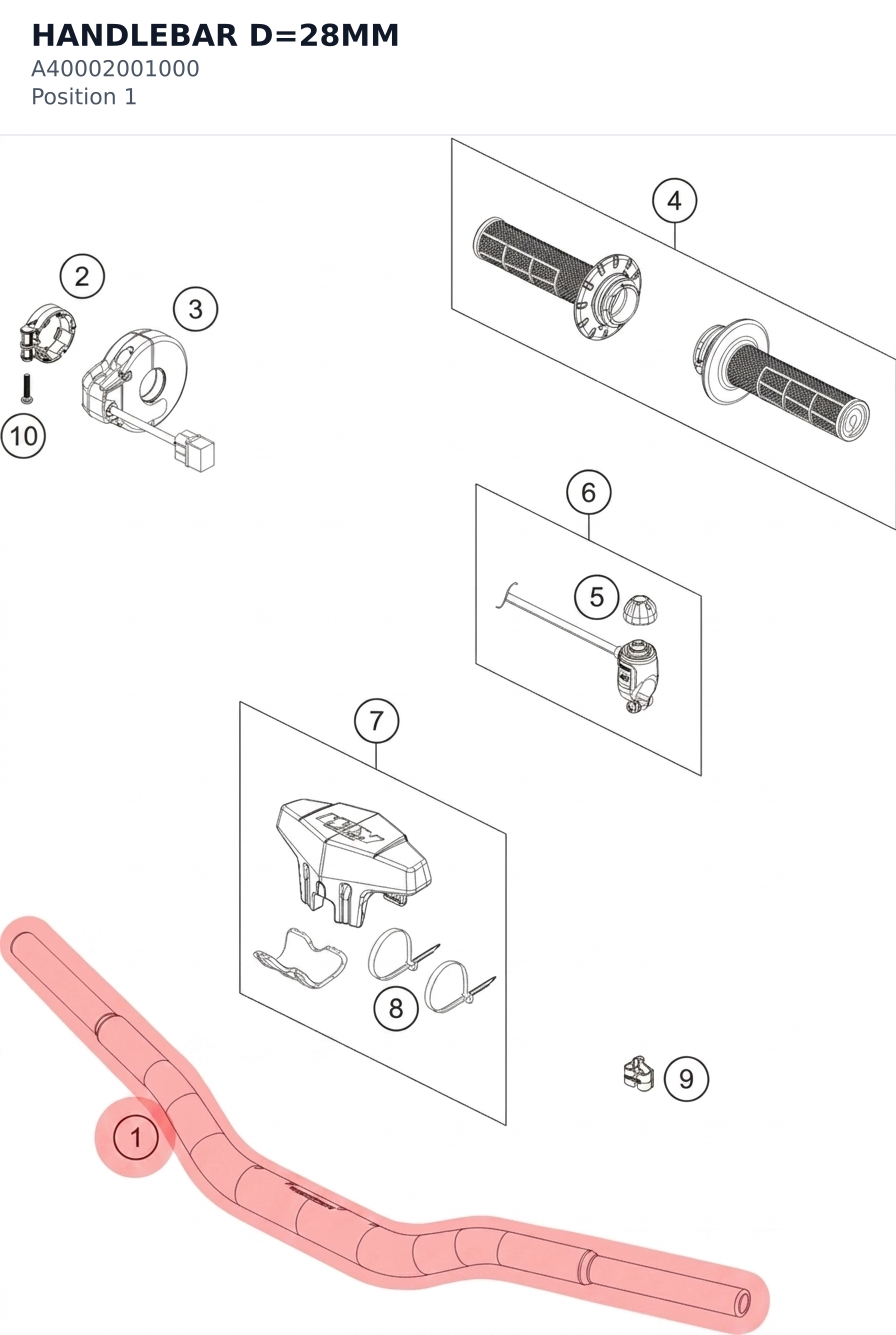 Diagram preview: HANDLEBAR D=28MM (A40002001000)