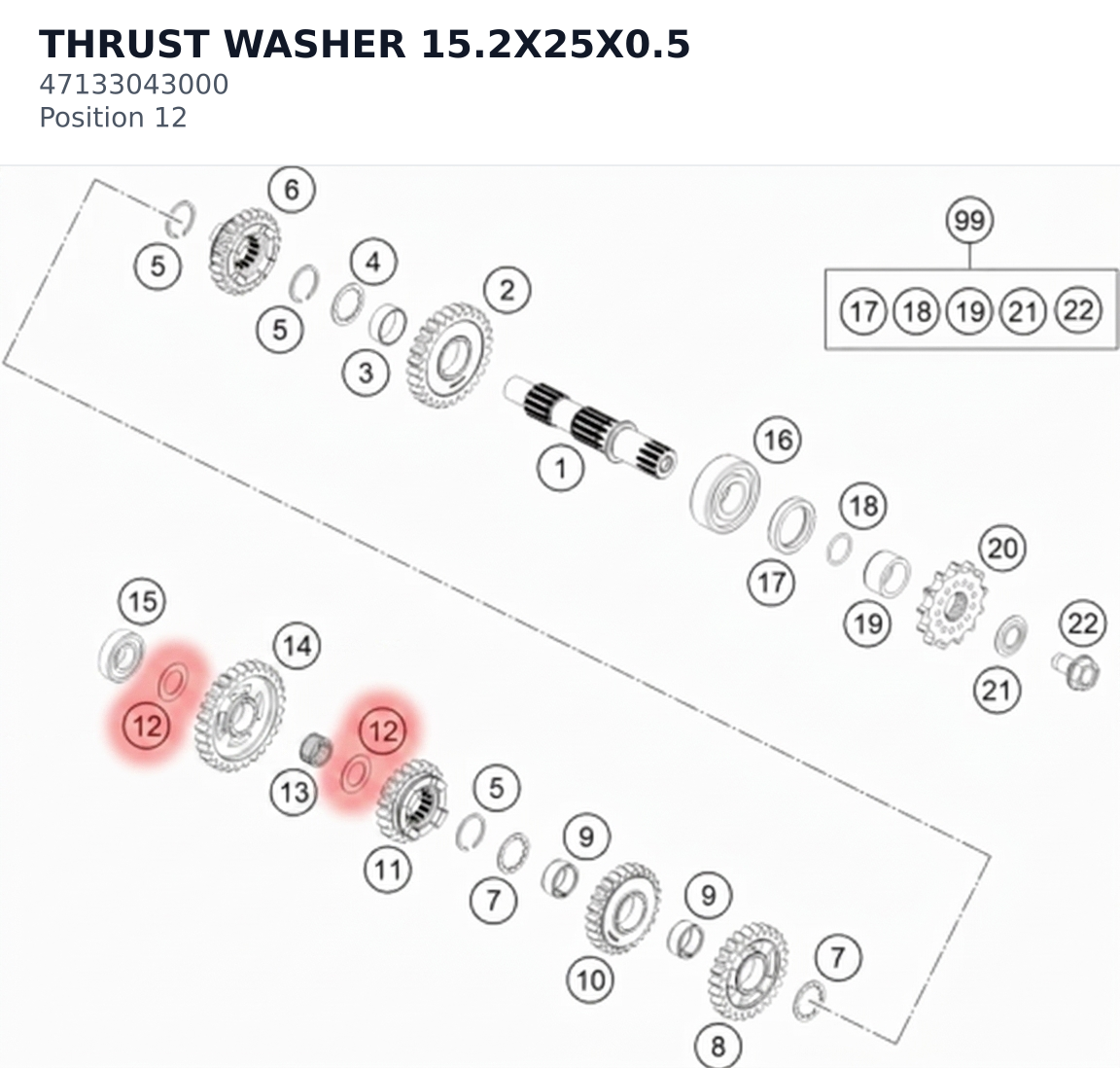Diagram preview: THRUST WASHER 15.2X25X0.5 (47133043000)