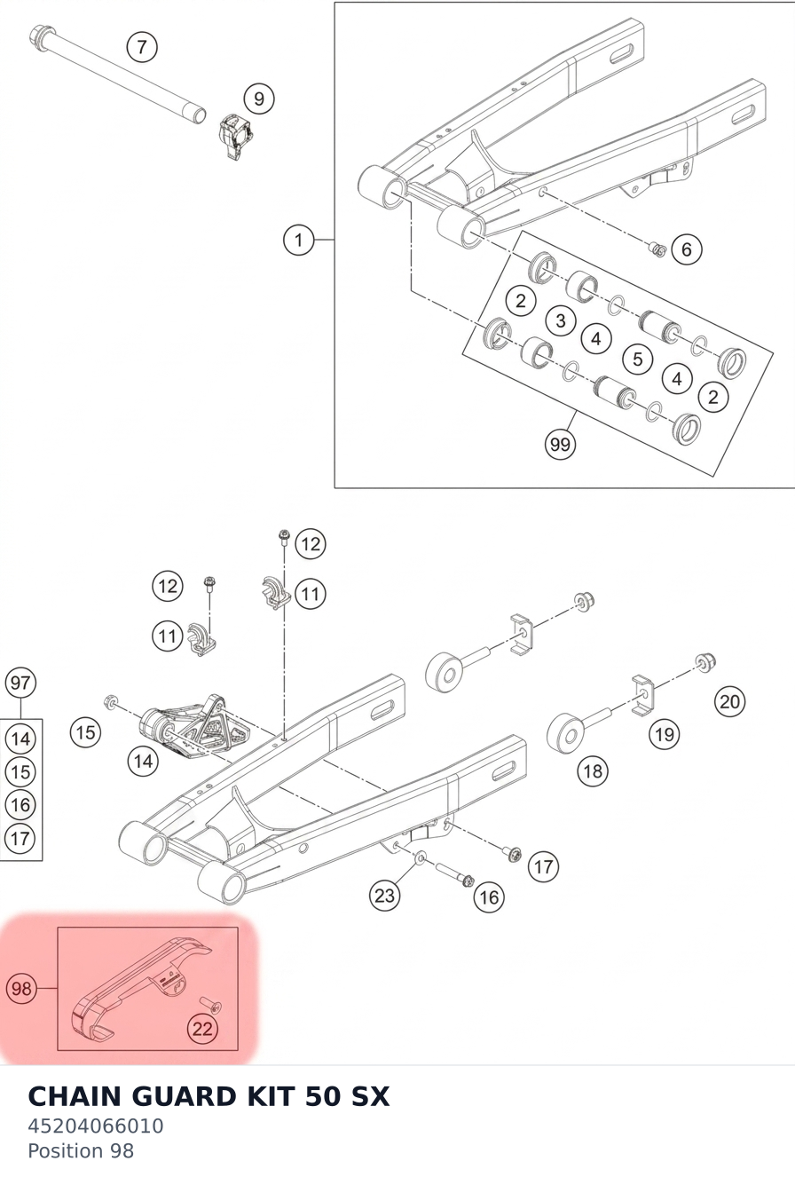 Diagram preview: CHAIN GUARD KIT 50 SX (45204066010)