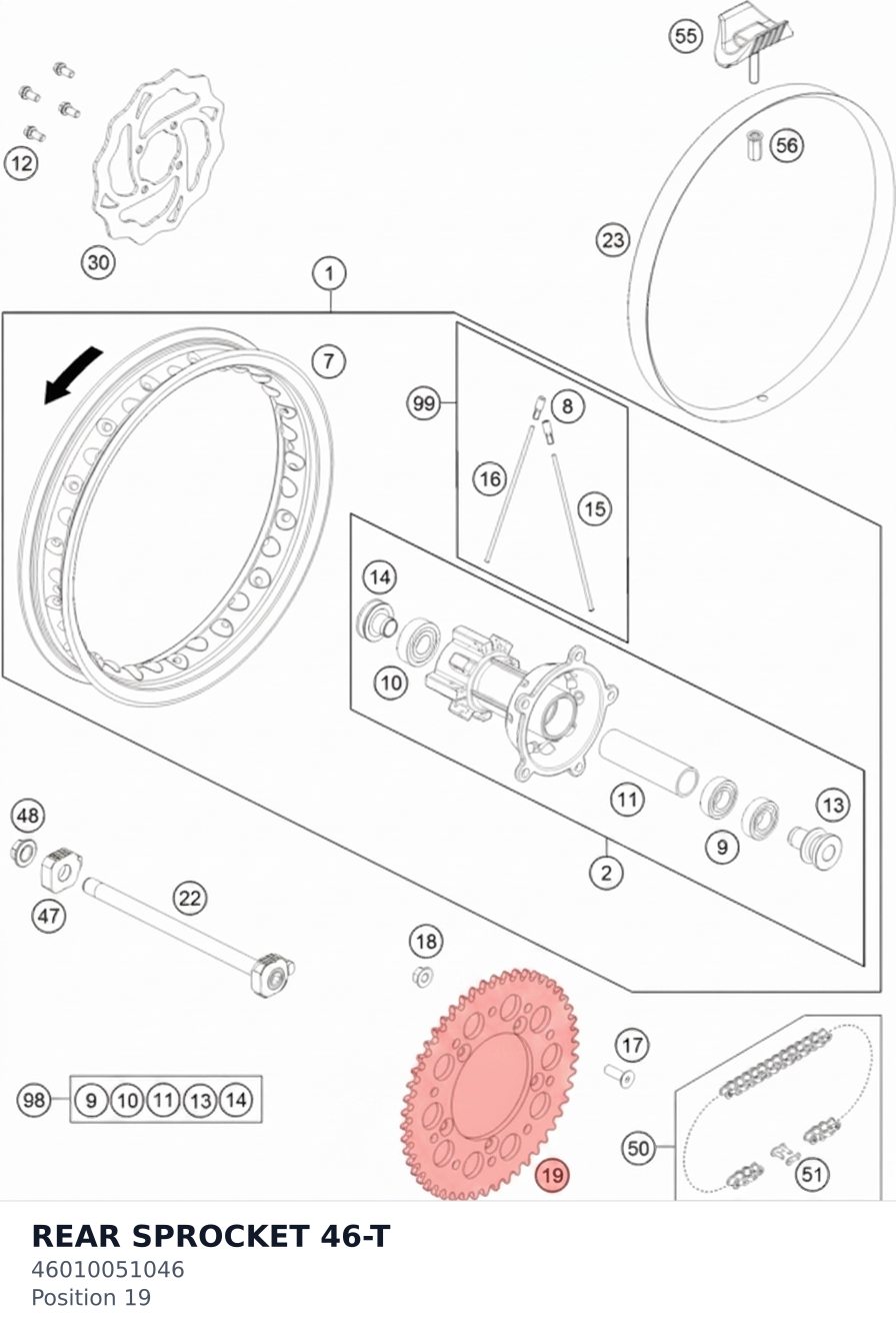 Diagram preview: REAR SPROCKET 46-T (46010051046)