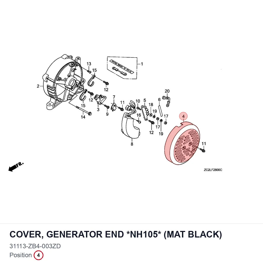 COVER, GENERATOR END *NH105* (MAT BLACK)