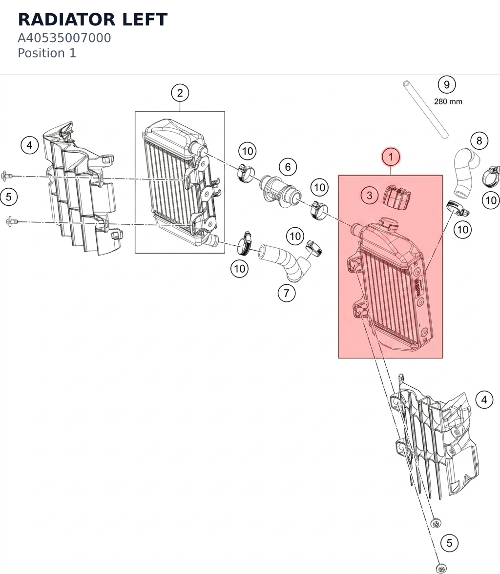Diagram preview: RADIATOR LEFT (A40535007000)