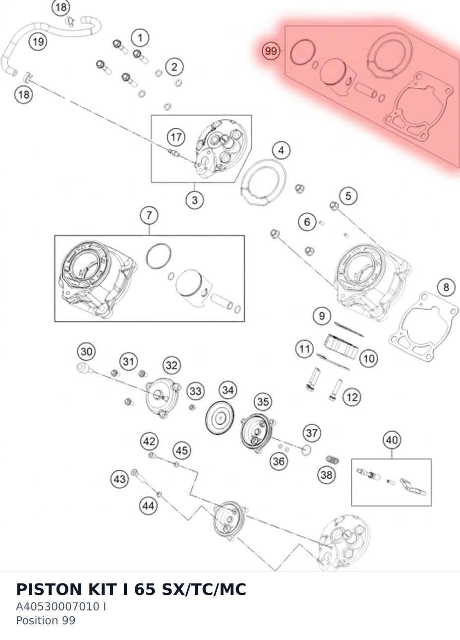 Diagram preview: PISTON KIT I 65 SX/TC/MC (A40530007010 I)