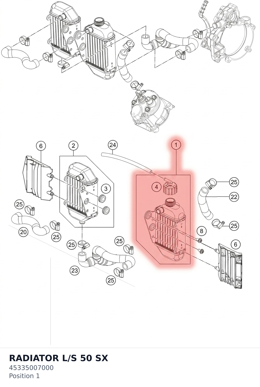 Diagram preview: RADIATOR L/S 50 SX (45335007000)