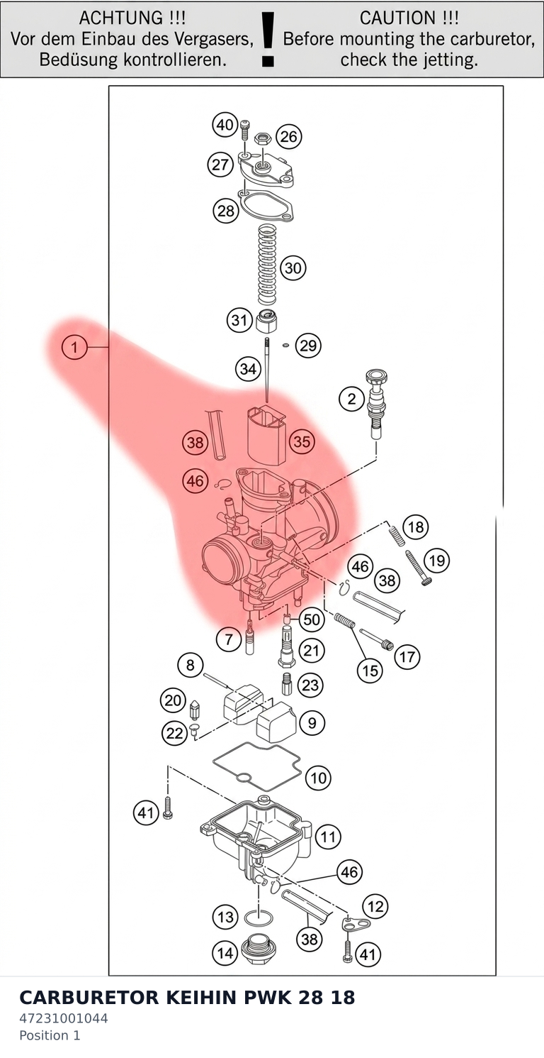 Diagram preview: CARBURETOR KEIHIN PWK 28 18 (47231001044)