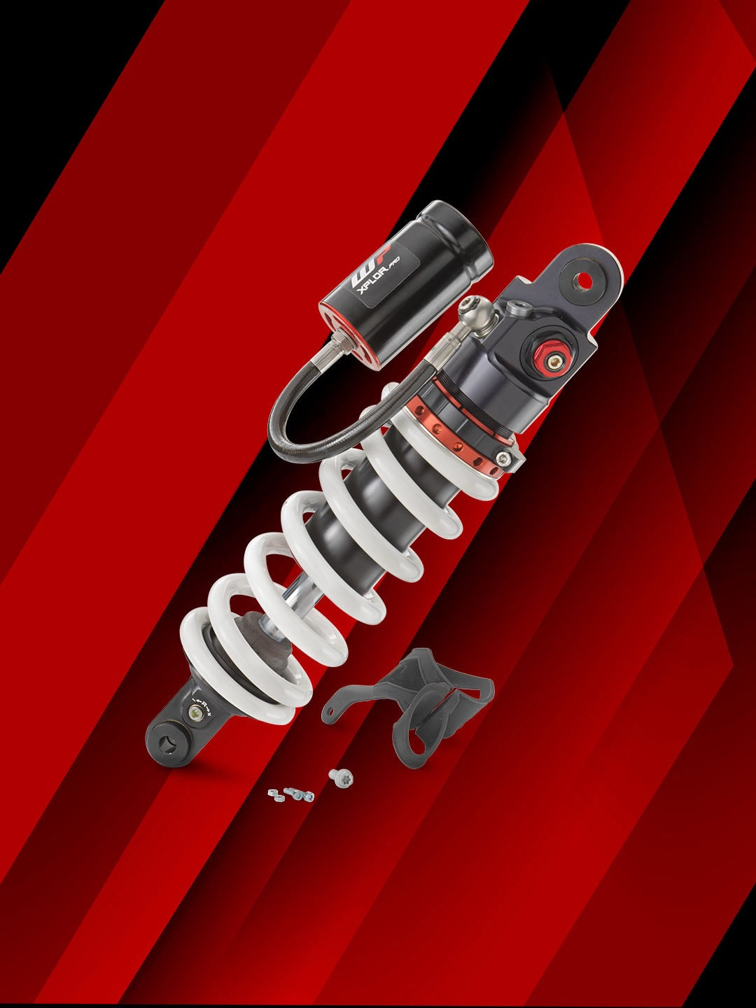 KTM 390 Shock against red background