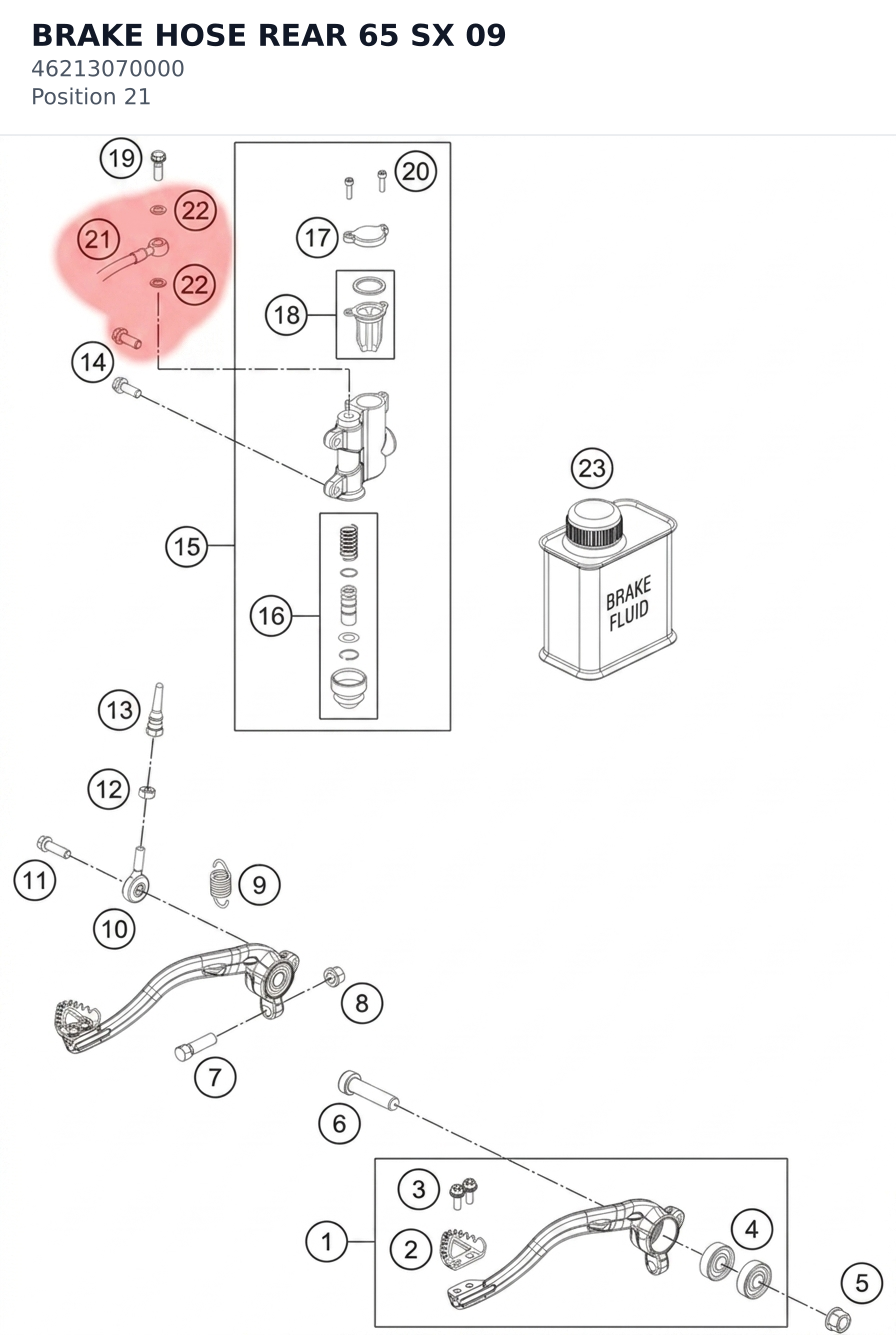 Diagram preview: BRAKE HOSE REAR 65 SX       09 (46213070000)
