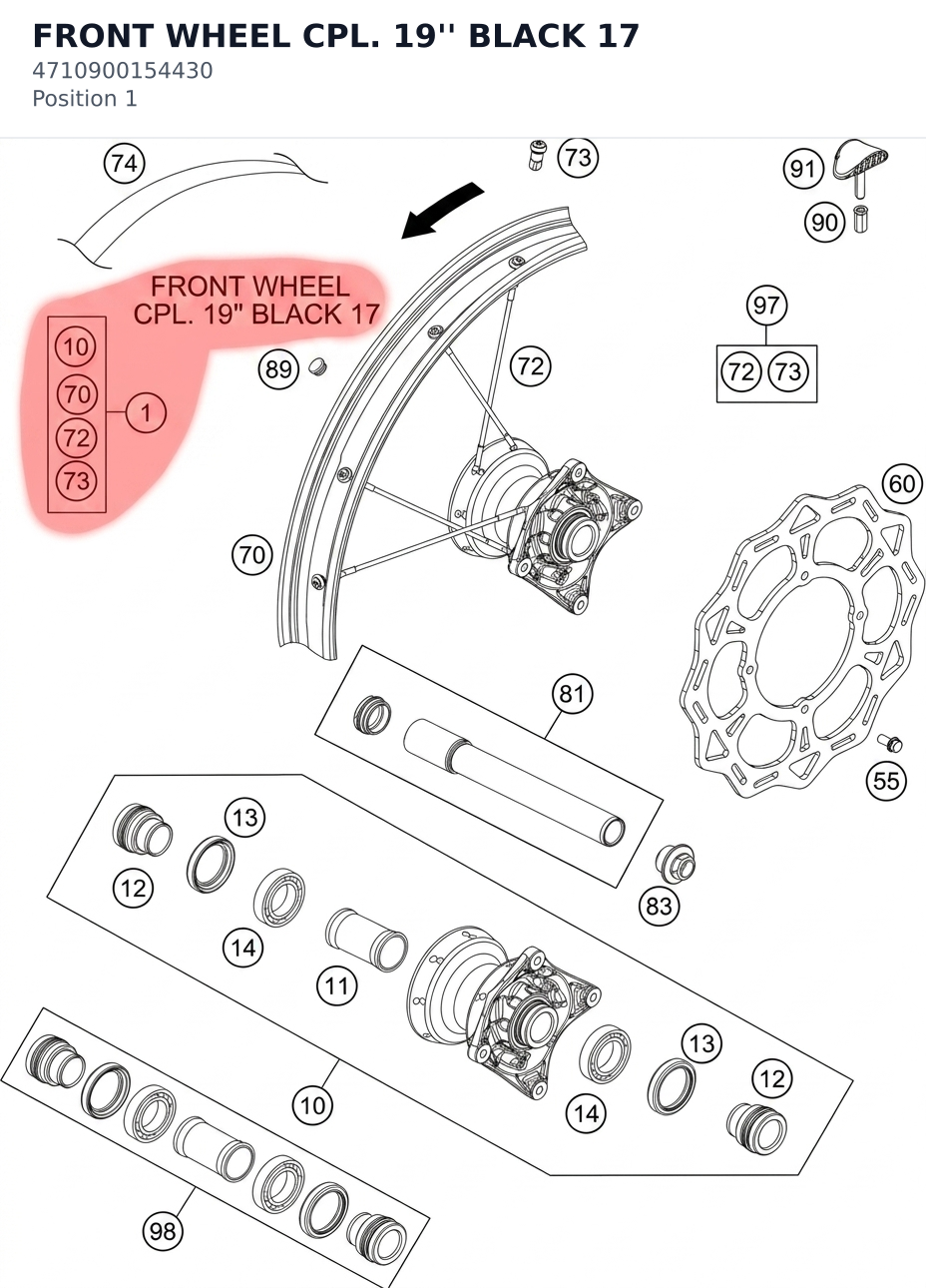 Diagram preview: FRONT WHEEL CPL. 19'' BLACK 17 (4710900154430)