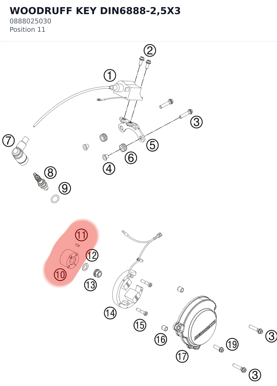 Diagram preview: WOODRUFF KEY DIN6888-2,5X3 (0888025030)