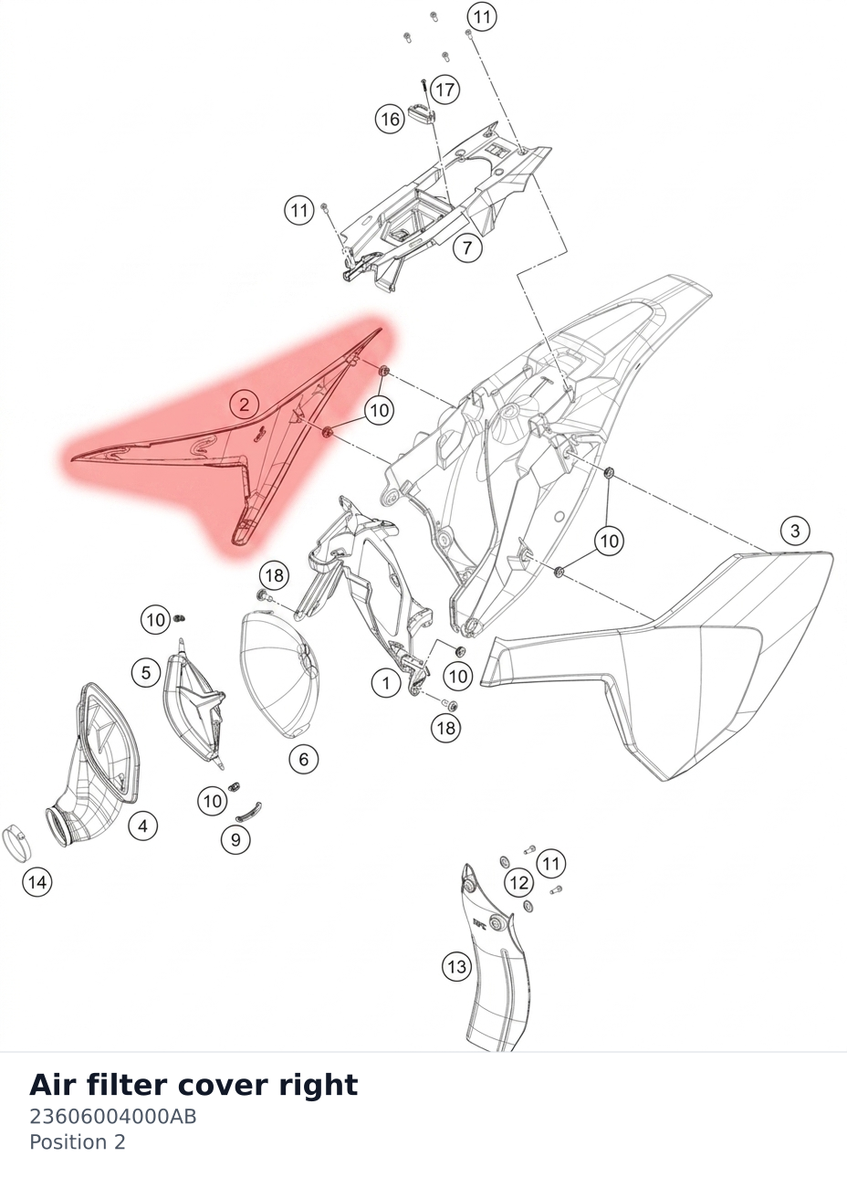 Diagram preview: Air filter cover right (23606004000AB)