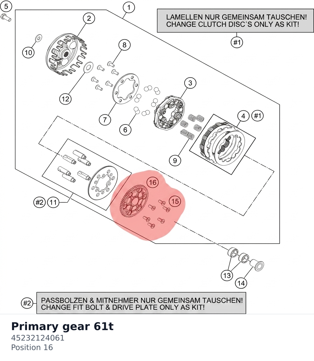 Diagram preview: Primary gear 61t (45232124061)