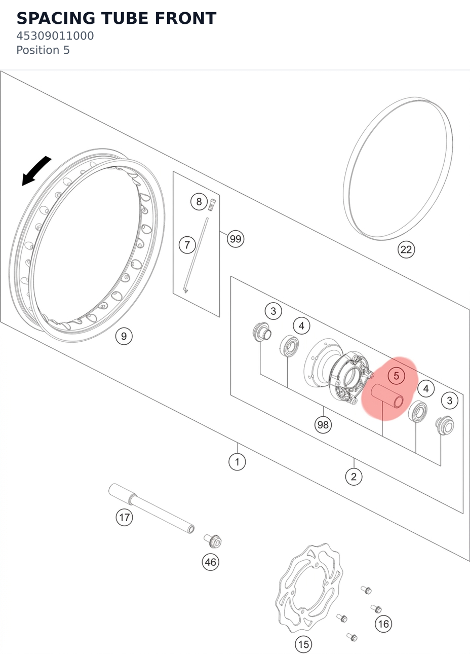Diagram preview: SPACING TUBE FRONT (45309011000)
