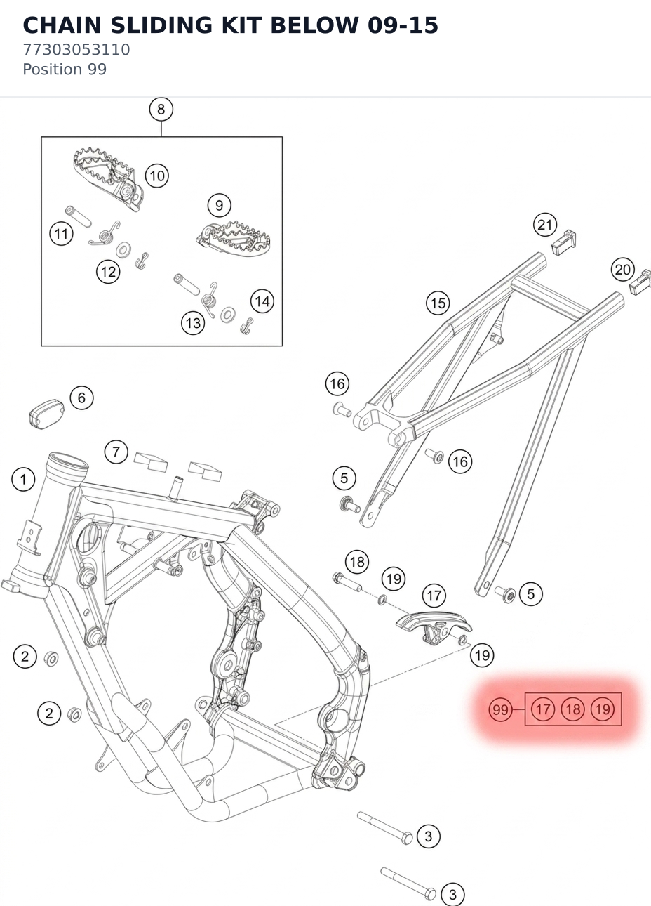 Diagram preview: CHAIN SLIDING KIT BELOW 09-15 (77303053110)