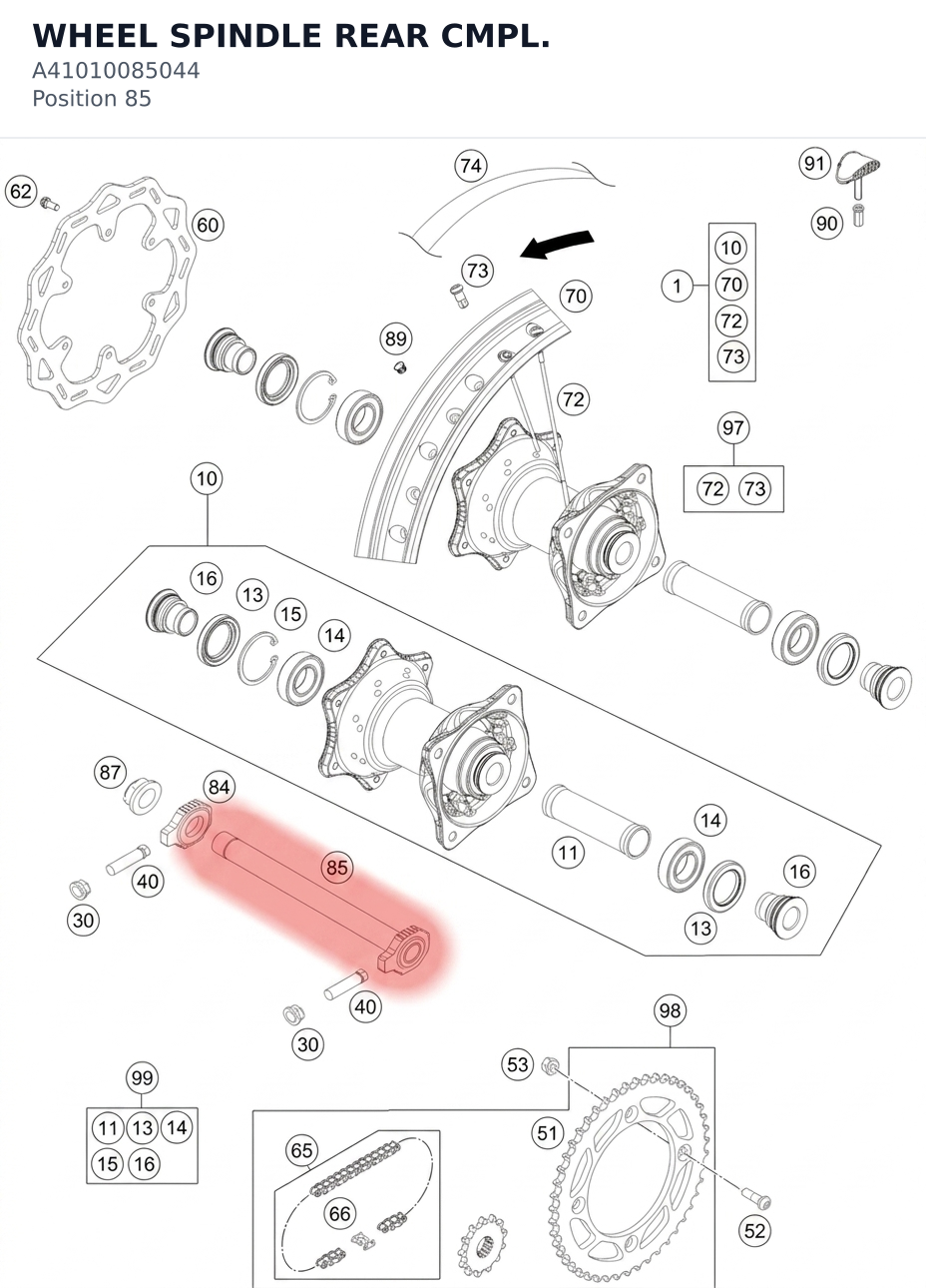 Diagram preview: WHEEL SPINDLE REAR CMPL. (A41010085044)