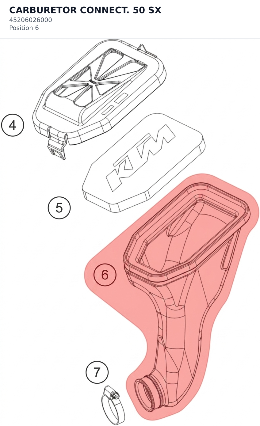 Diagram preview: CARBURETOR CONNECT. 50 SX (45206026000)