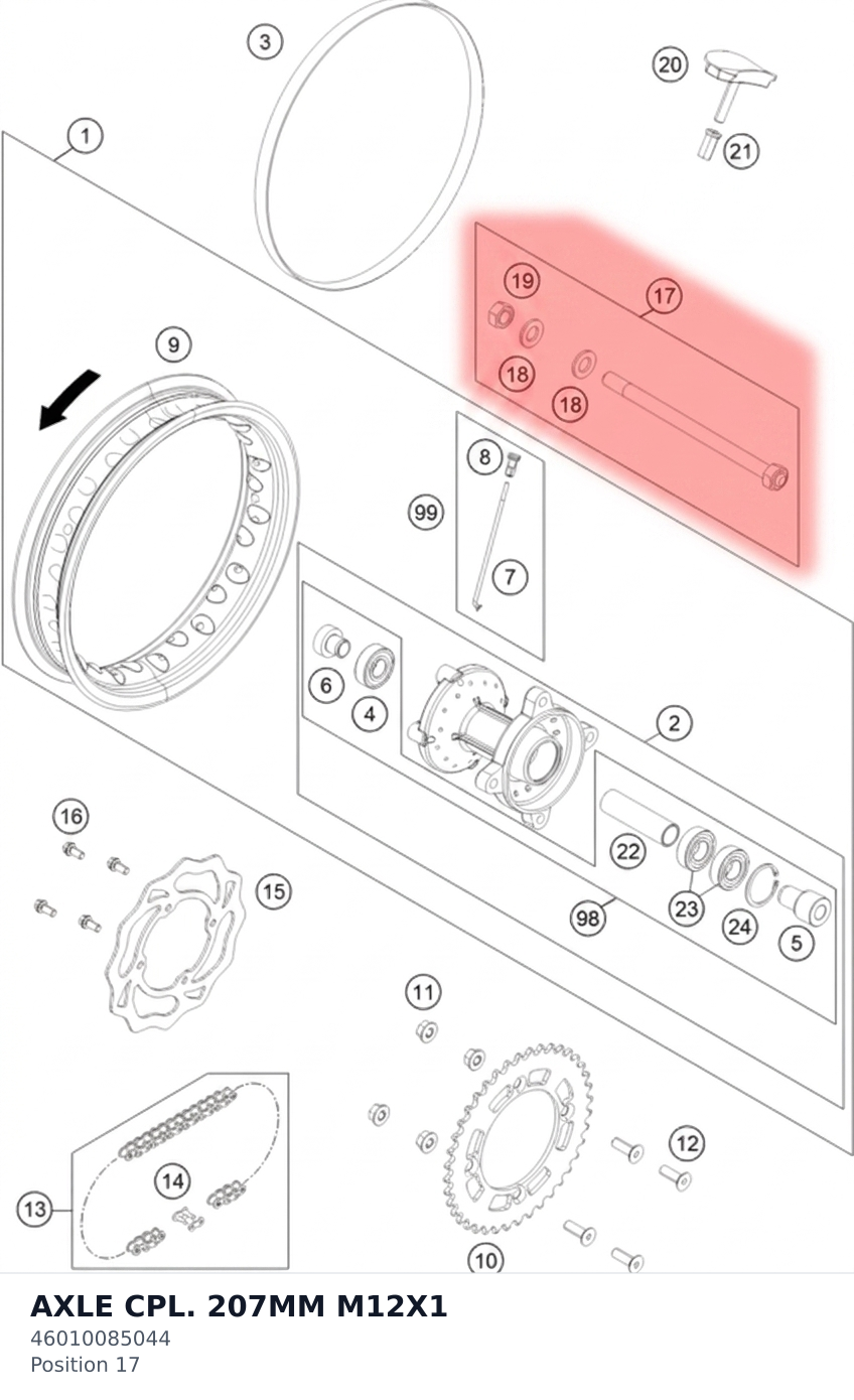 Diagram preview: AXLE CPL. 207MM M12X1 (46010085044)