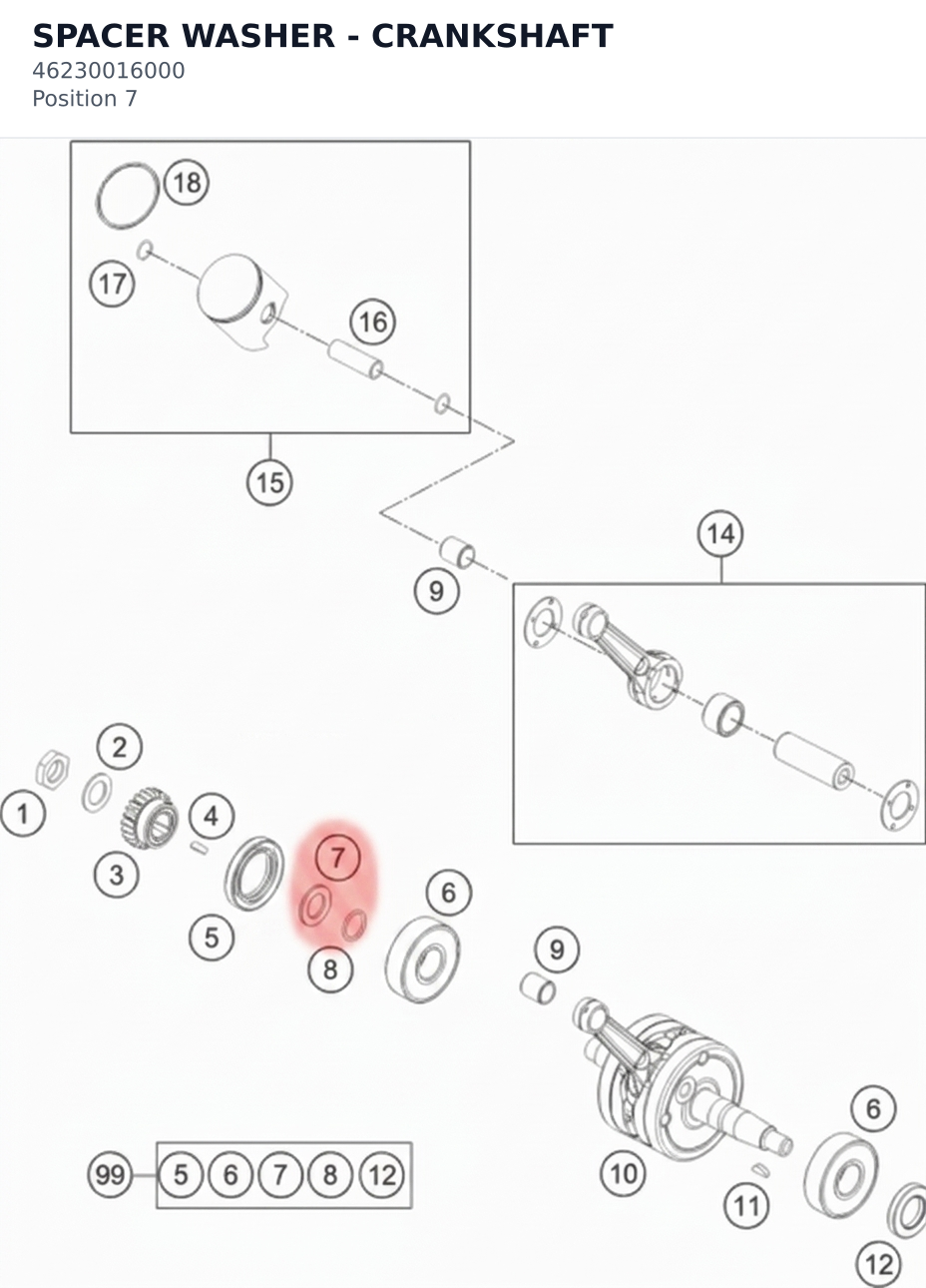 Diagram preview: SPACER WASHER - CRANKSHAFT (46230016000)