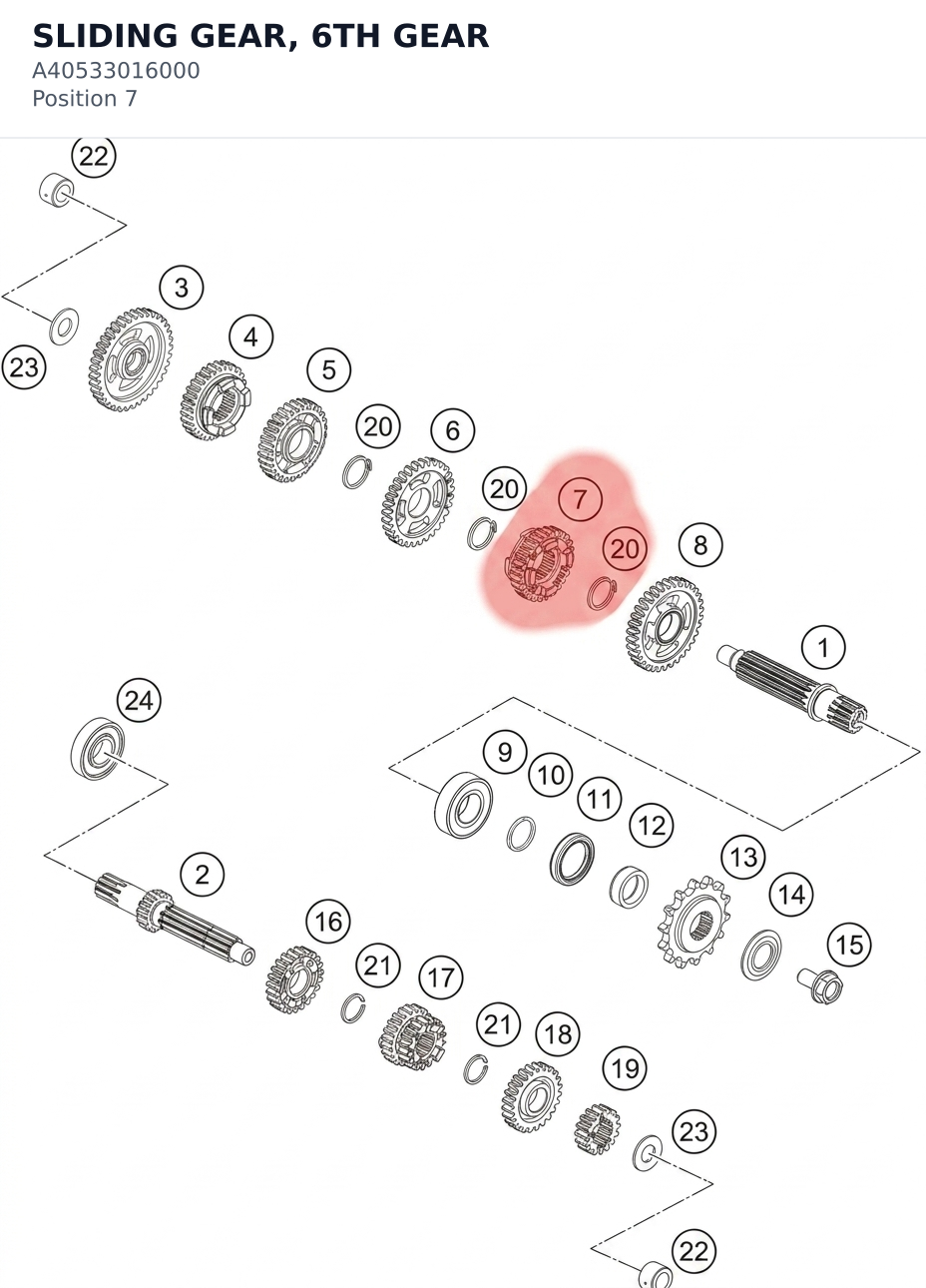 Diagram preview: SLIDING GEAR, 6TH GEAR (A40533016000)