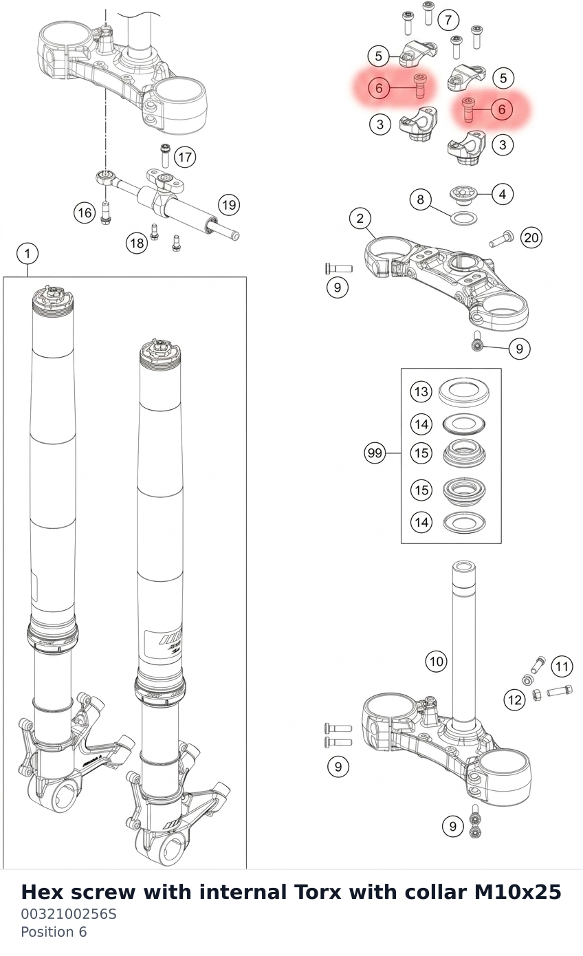 Diagram preview: Hex screw with internal Torx with collar M10x25 (0032100256S)