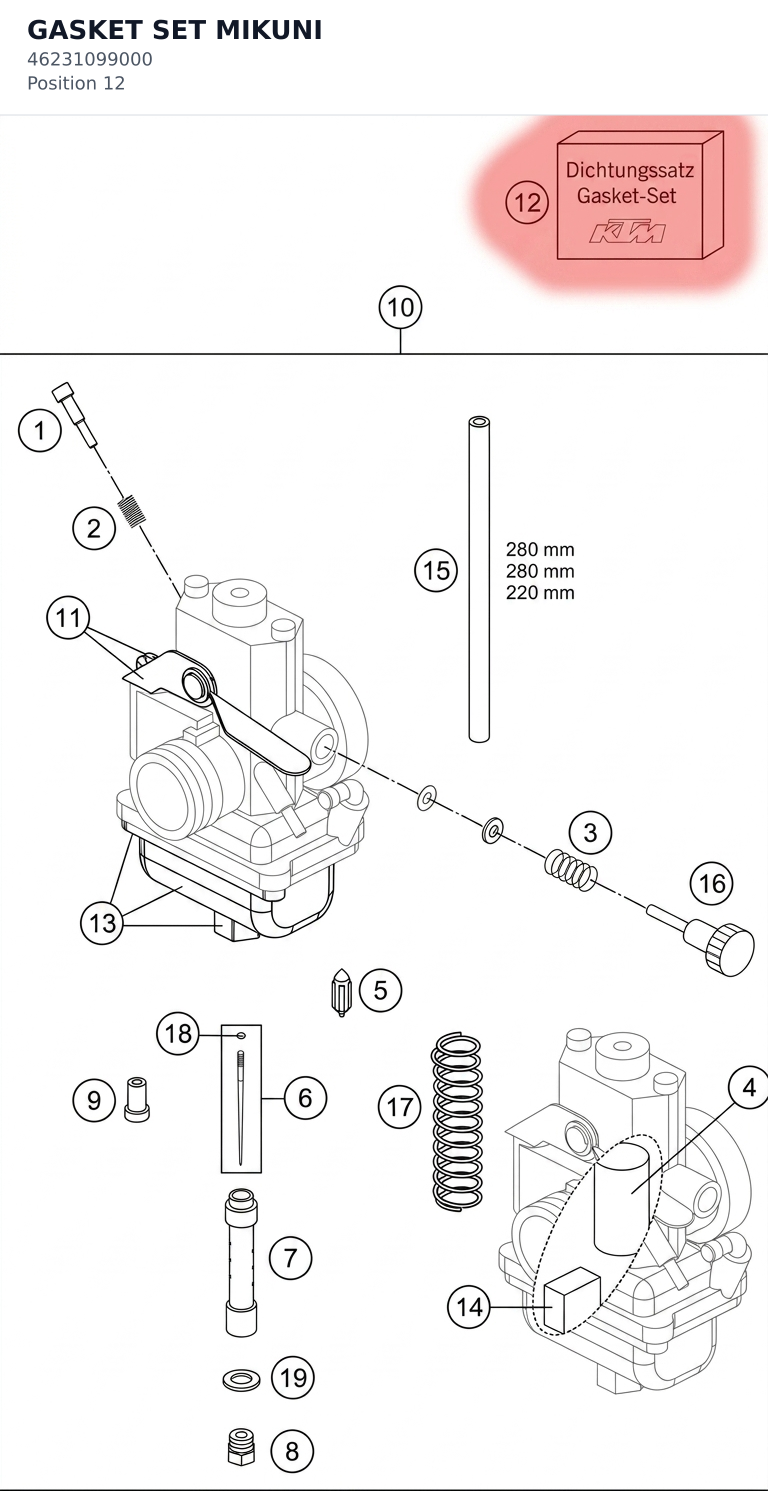 Diagram preview: GASKET SET MIKUNI (46231099000)