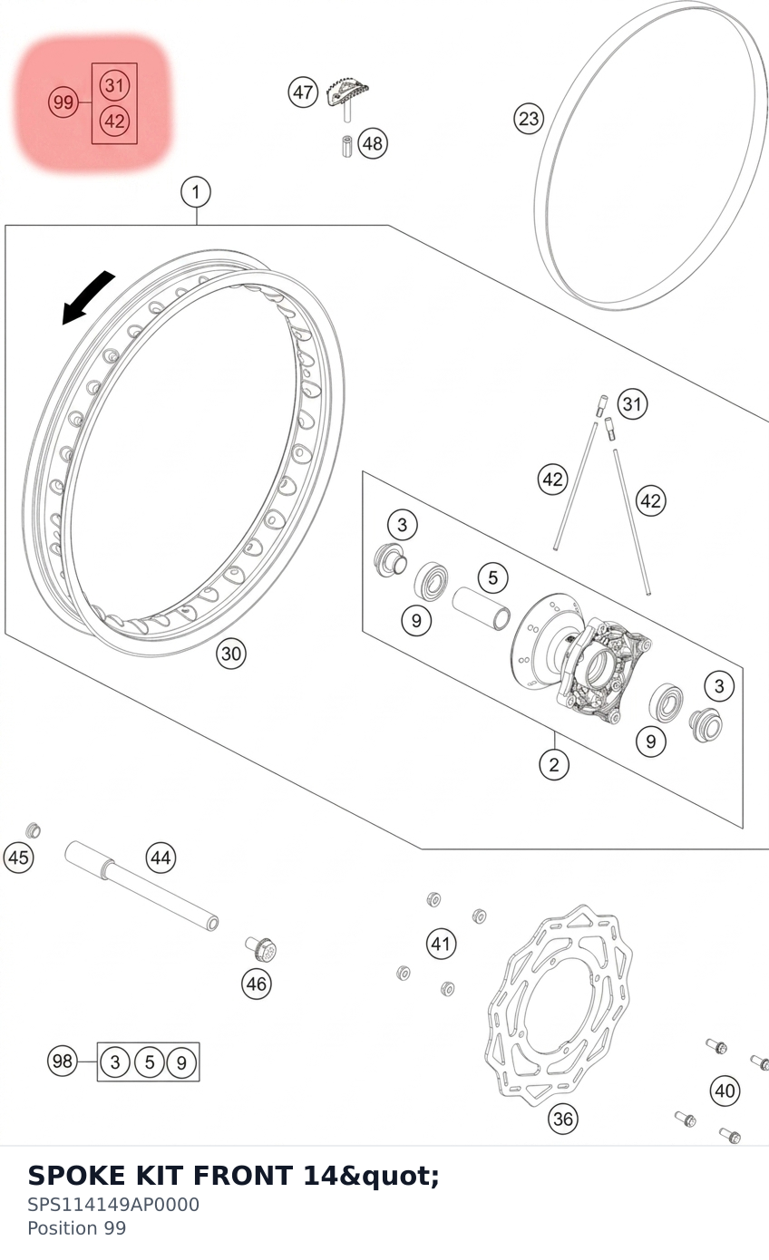 Diagram preview: SPOKE KIT FRONT 14" (SPS114149AP0000)