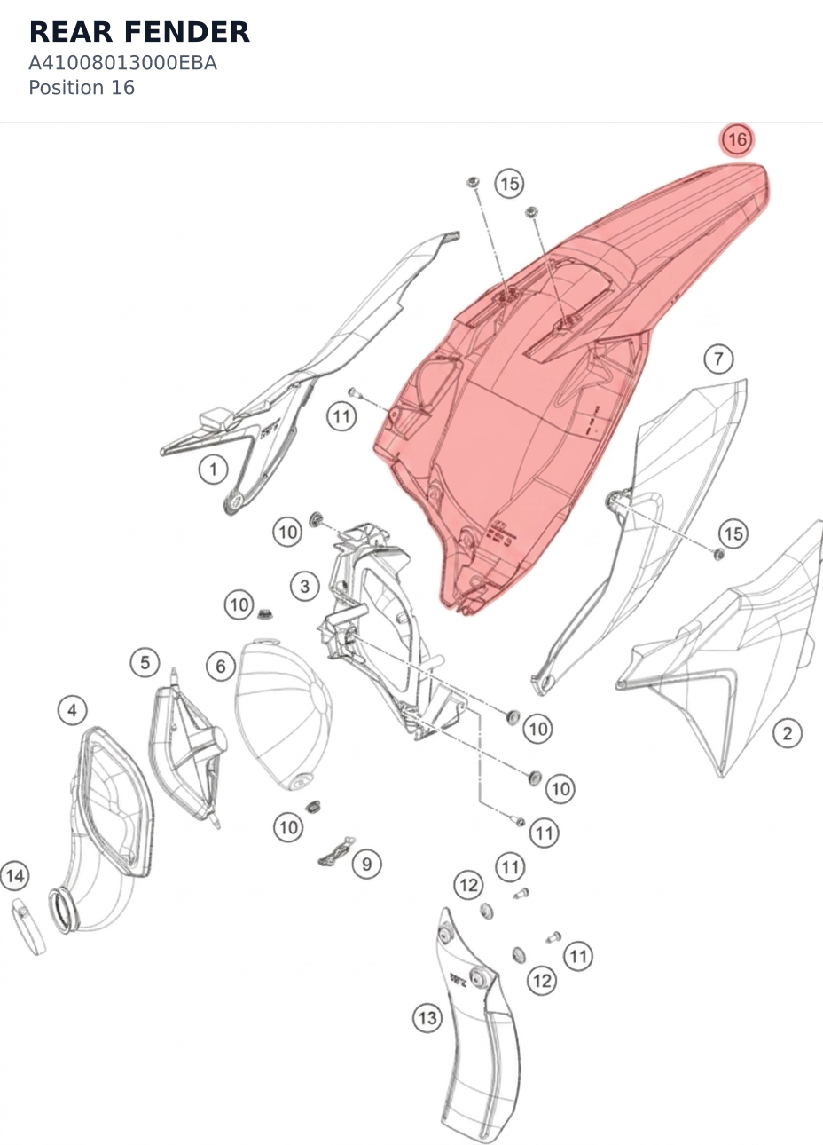 Diagram preview: REAR FENDER (A41008013000EBA)