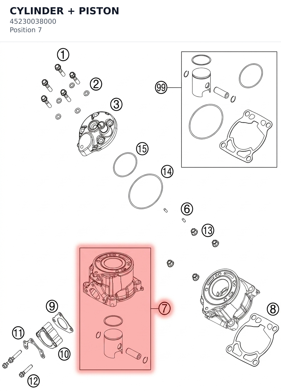Diagram preview: CYLINDER + PISTON (45230038000)