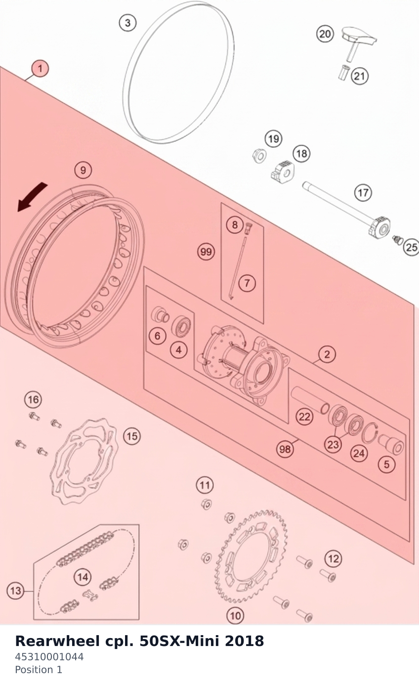 Diagram preview: Rearwheel cpl. 50SX-Mini 2018 (45310001044)