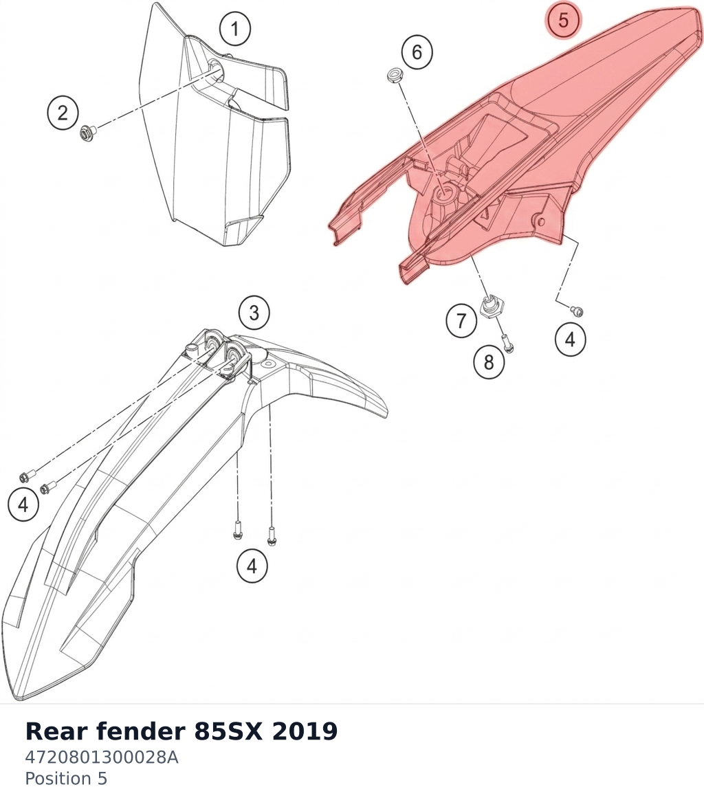 Diagram preview: Rear fender 85SX 2019 (4720801300028A)