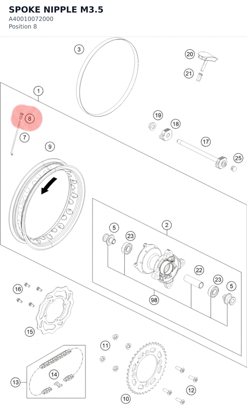 Diagram preview: SPOKE NIPPLE M3.5 (A40010072000)