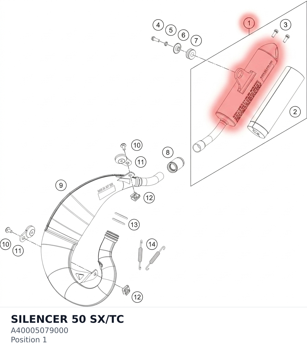 Diagram preview: SILENCER 50 SX/TC (A40005079000)