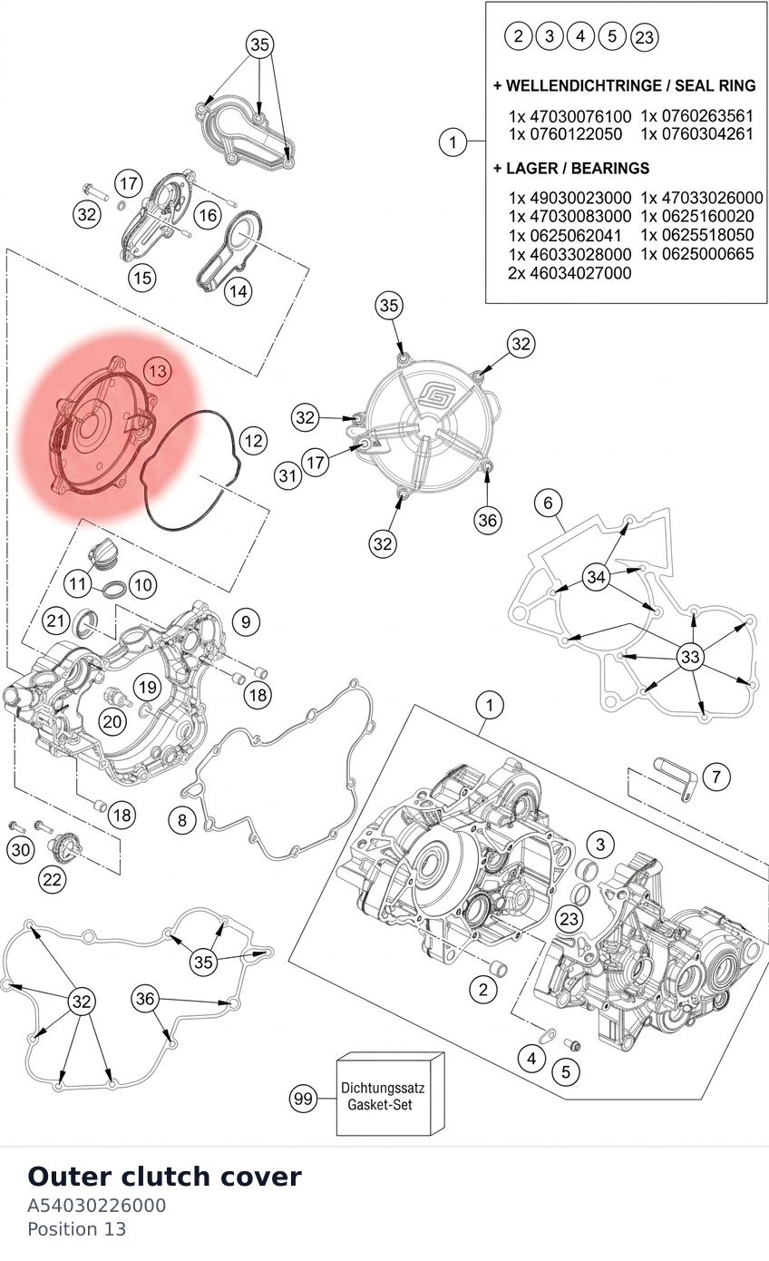 Diagram preview: Outer clutch cover (A54030226000)