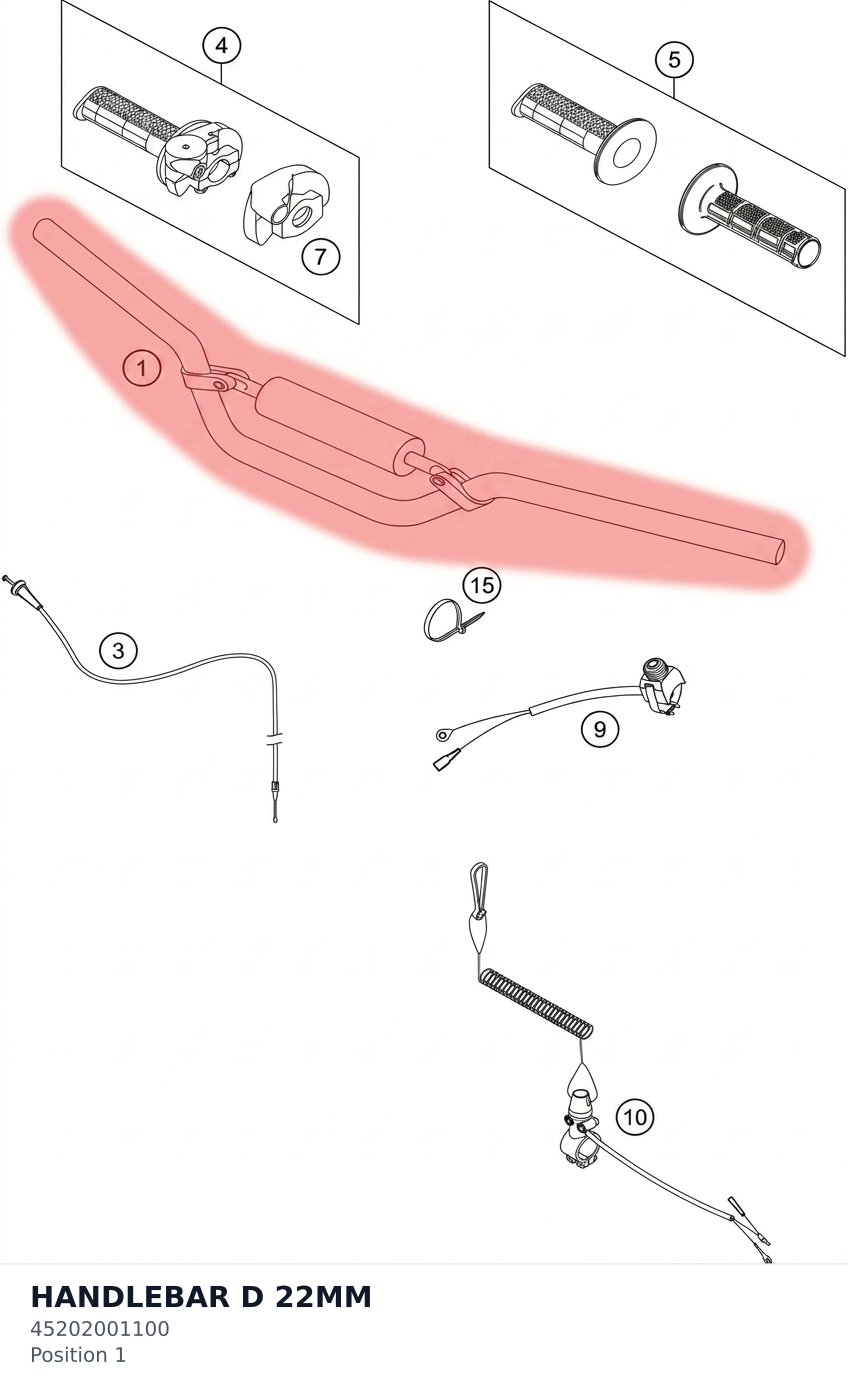 Diagram preview: HANDLEBAR  D 22MM (45202001100)