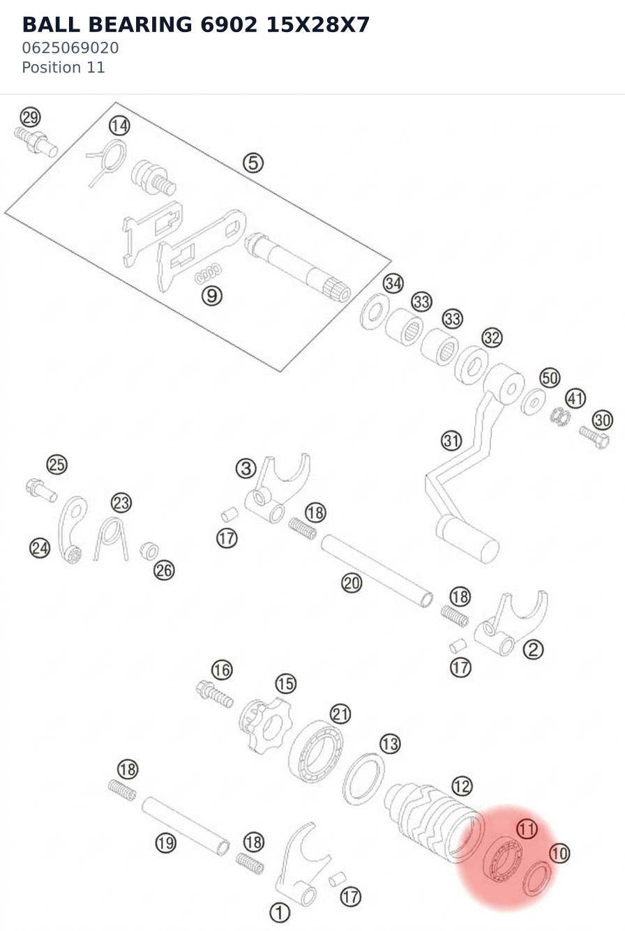 Diagram preview: BALL BEARING 6902 15X28X7 (0625069020)